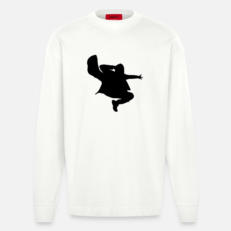 B-Boy Silhouette – Breakdance Jump Kick - Heavyweight Oversized Organic Langarmshirt Made in EU - OFF WHITE