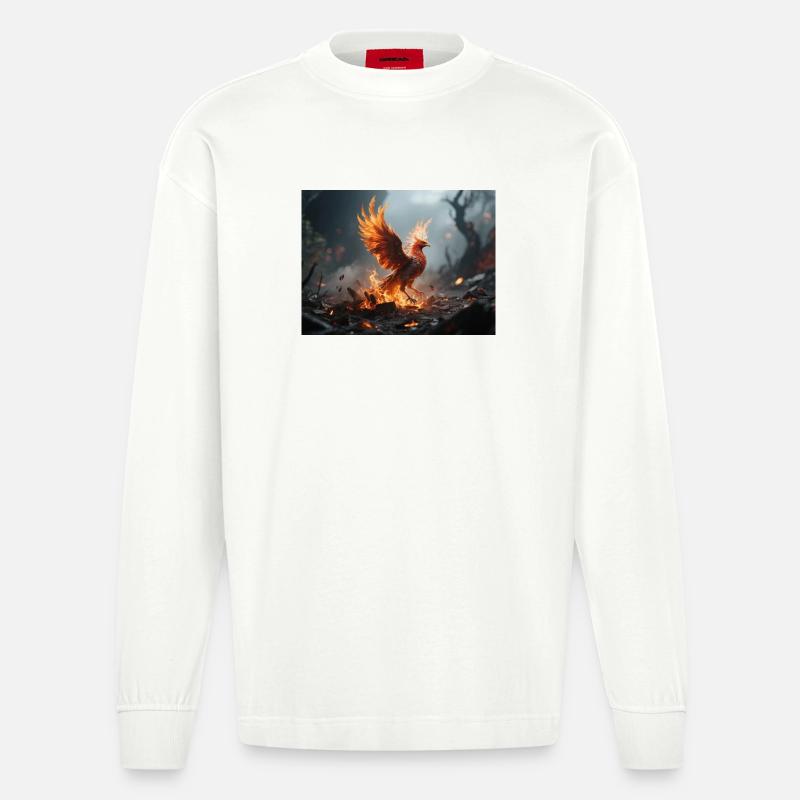 Feuerphönix Aufstieg - Heavyweight Oversized Organic Langarmshirt Made in EU - OFF WHITE