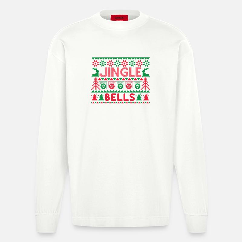 Hässlicher Pullover - Jingle Bells Strickanleitung - Heavyweight Oversized Organic Langarmshirt Made in EU - OFF WHITE