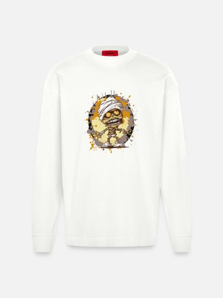 Mummy in splatter look - Heavyweight Oversized Organic Longsleeve Shirt Made in EU - OFF WHITE