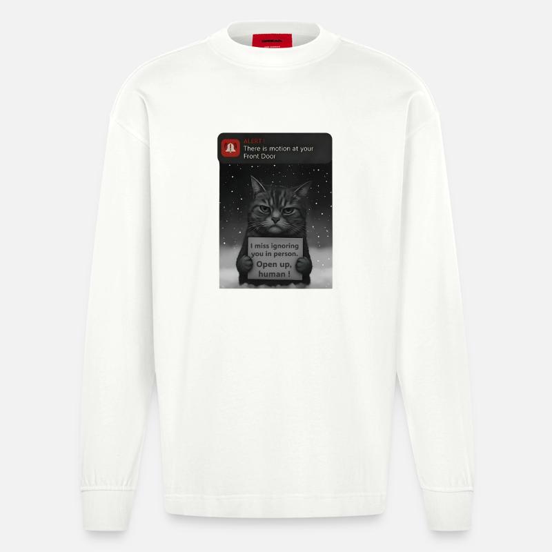 Cat a un message pour vous - Funnier - Manches longues bio épais oversize fabriqué en UE - OFF WHITE