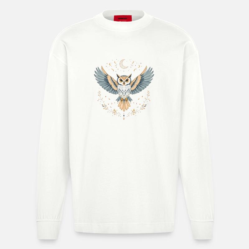 Boho Eule - Heavyweight Oversized Organic Langarmshirt Made in EU - OFF WHITE