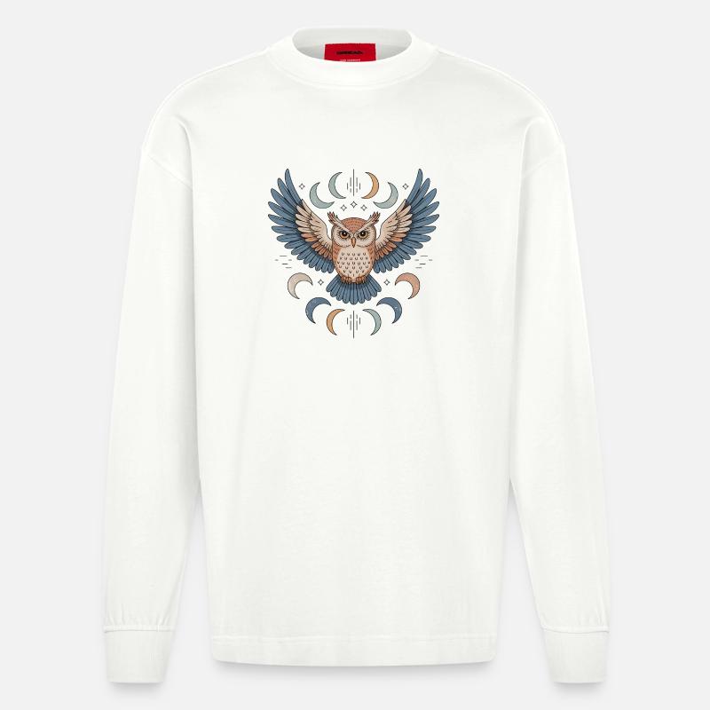 Boho Eule - Heavyweight Oversized Organic Langarmshirt Made in EU - OFF WHITE