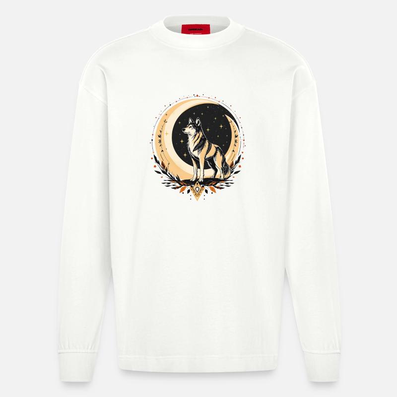 Boho Wolf - Heavyweight Oversized Organic Langarmshirt Made in EU - OFF WHITE
