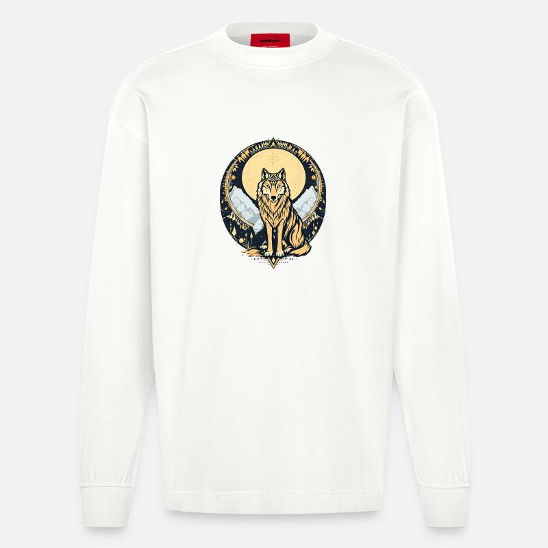 Boho Wolf - Heavyweight Oversized Organic Langarmshirt Made in EU - OFF WHITE