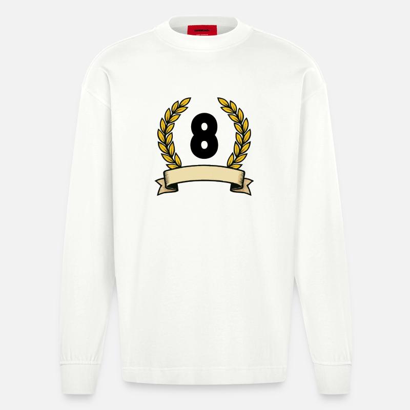 Goldener Lorbeerkranz Nummer 8 - Heavyweight Oversized Organic Langarmshirt Made in EU - OFF WHITE