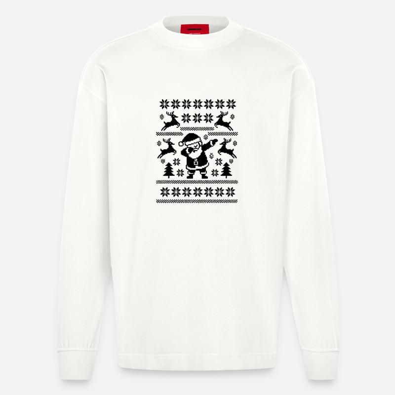 Dabbing Christmas Man Kunst - Heavyweight Oversized Organic Langarmshirt Made in EU - OFF WHITE