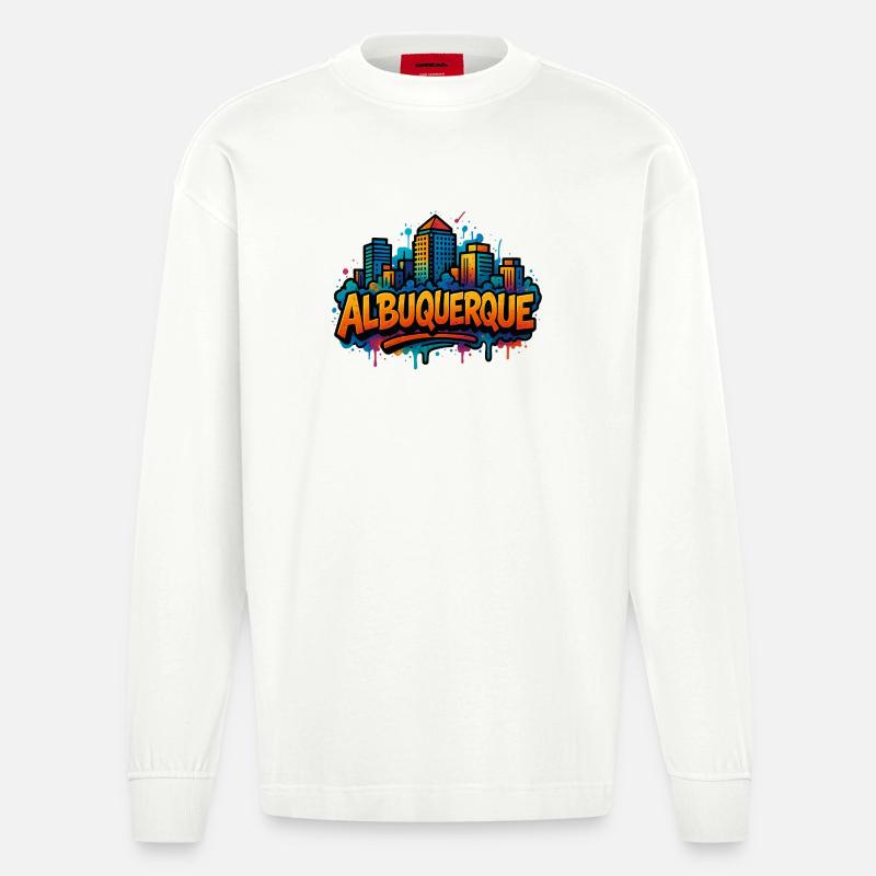 Albuquerque Graffiti Skyline - Heavyweight Oversized Organic Langarmshirt Made in EU - OFF WHITE