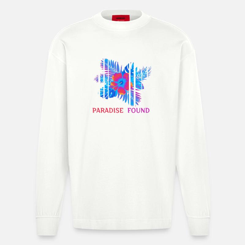 Hibiskus Neon Paradies gefunden - Heavyweight Oversized Organic Langarmshirt Made in EU - OFF WHITE