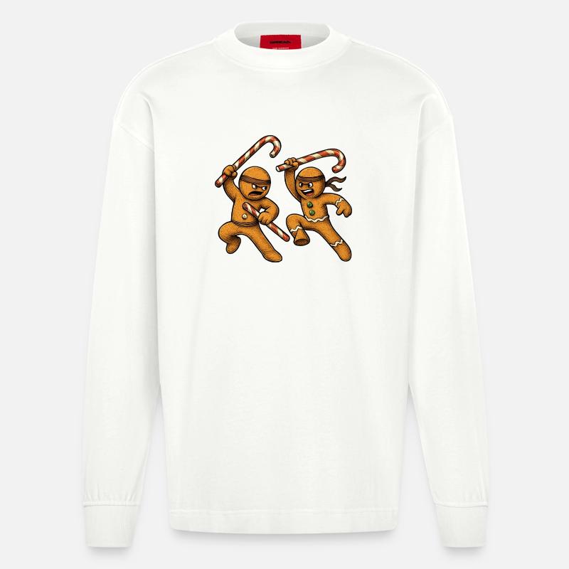 Weihnachts-Lebkuchenmänner - Heavyweight Oversized Organic Langarmshirt Made in EU - OFF WHITE