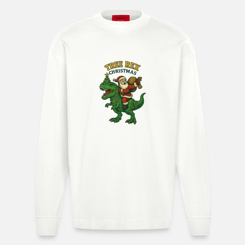 Noël – Tree Rex Weihnachten - Heavyweight Oversized Organic Langarmshirt Made in EU - OFF WHITE