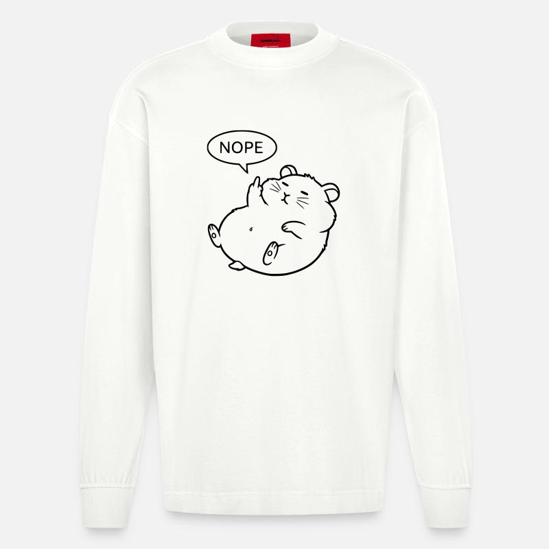Nope Hamster | Funny Middle Finger Statement - Heavyweight Oversized Organic Longsleeve Shirt Made in EU - OFF WHITE