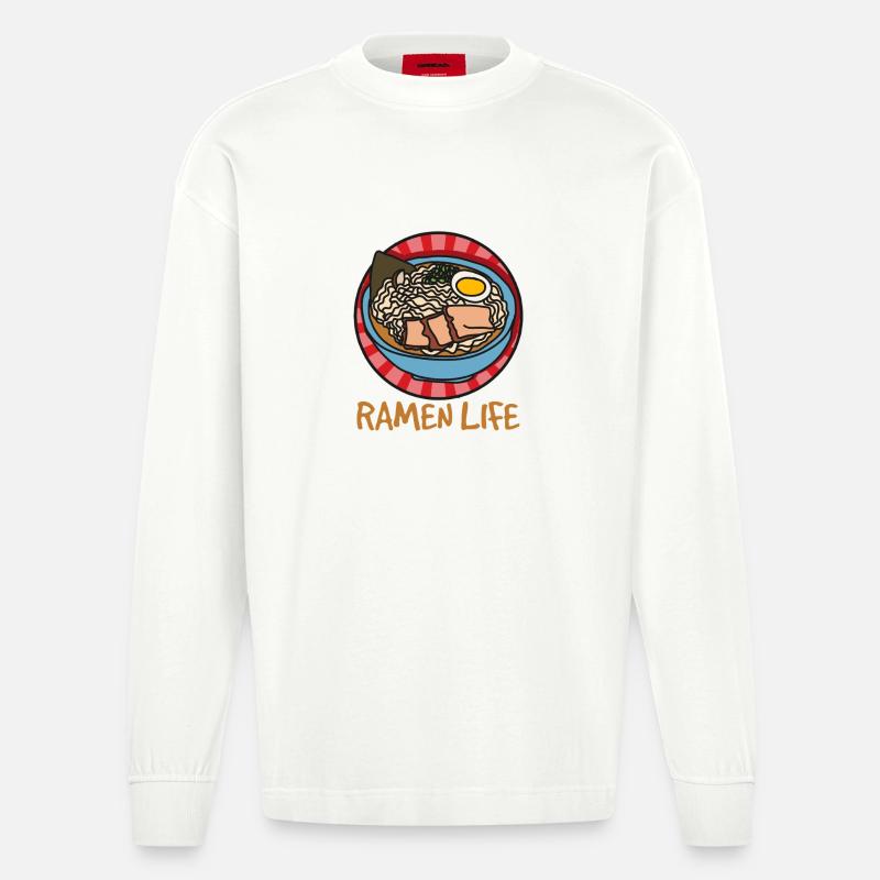 Ramen Life - Conception simple des ramen - Manches longues bio épais oversize fabriqué en UE - OFF WHITE