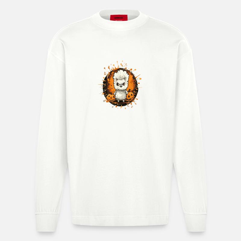 Lama Halloween Comic - Heavyweight Oversized Organic Langarmshirt Made in EU - OFF WHITE