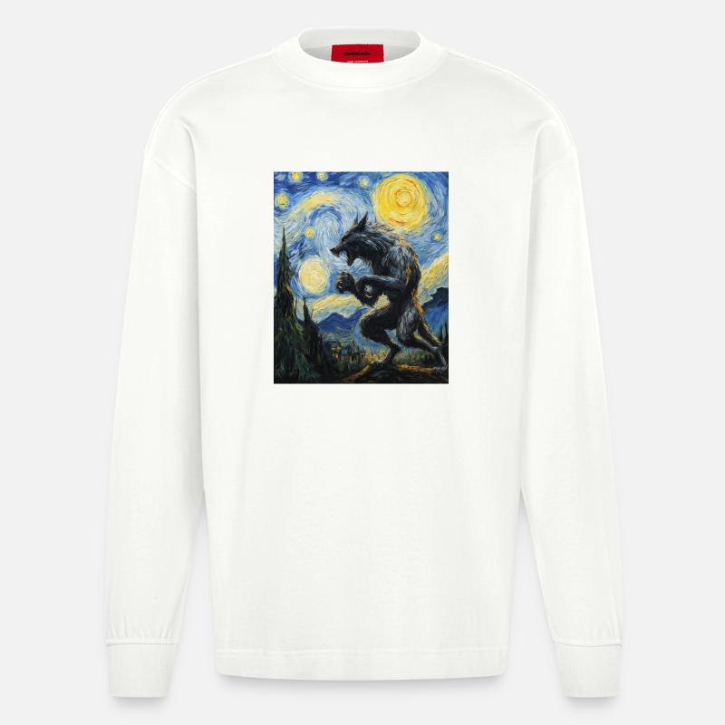 Werwolf Wolf Van Gogh Style - Heavyweight Oversized Organic Langarmshirt Made in EU - OFF WHITE
