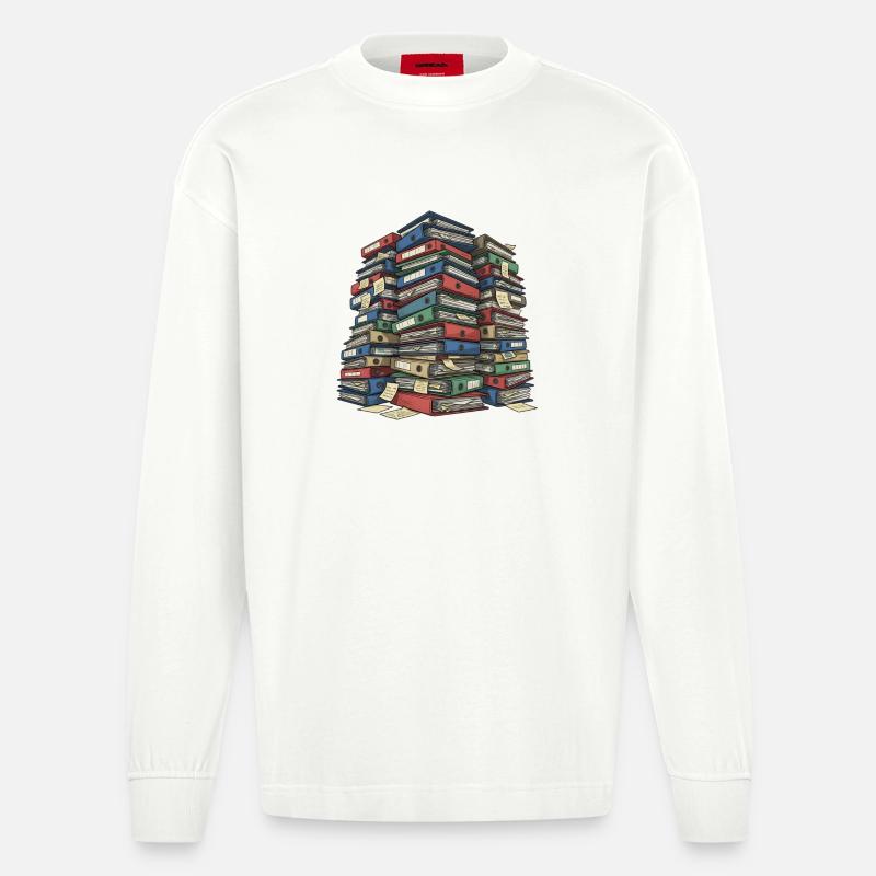 Folder Stack Office Chaos - Heavyweight Oversized Organic Longsleeve Shirt Made in EU - OFF WHITE