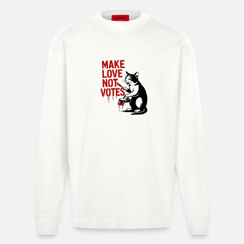 Make Love Not Votes Katze - Heavyweight Oversized Organic Langarmshirt Made in EU - OFF WHITE