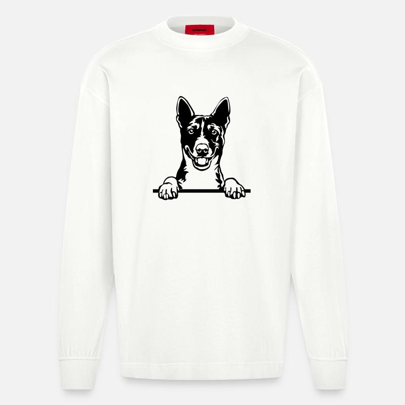 Basenji Kopf - Heavyweight Oversized Organic Langarmshirt Made in EU - OFF WHITE