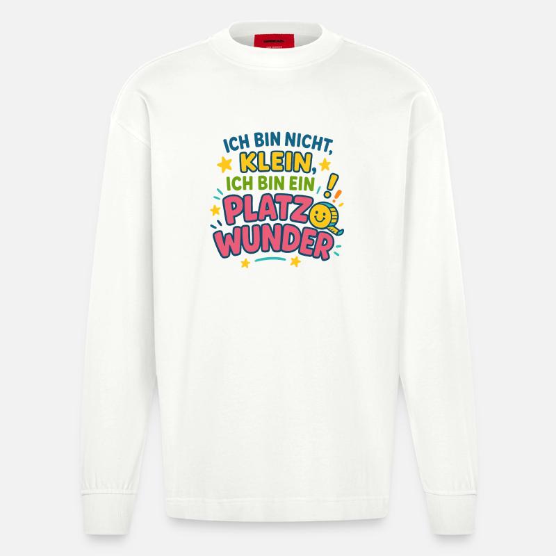 Ich bin ein Platzwunder Spruch - Heavyweight Oversized Organic Langarmshirt Made in EU - OFF WHITE