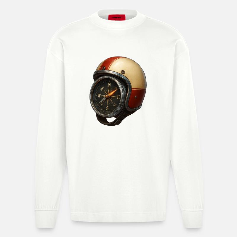 Helm_mit_Kompass - Heavyweight Oversized Organic Langarmshirt Made in EU - OFF WHITE