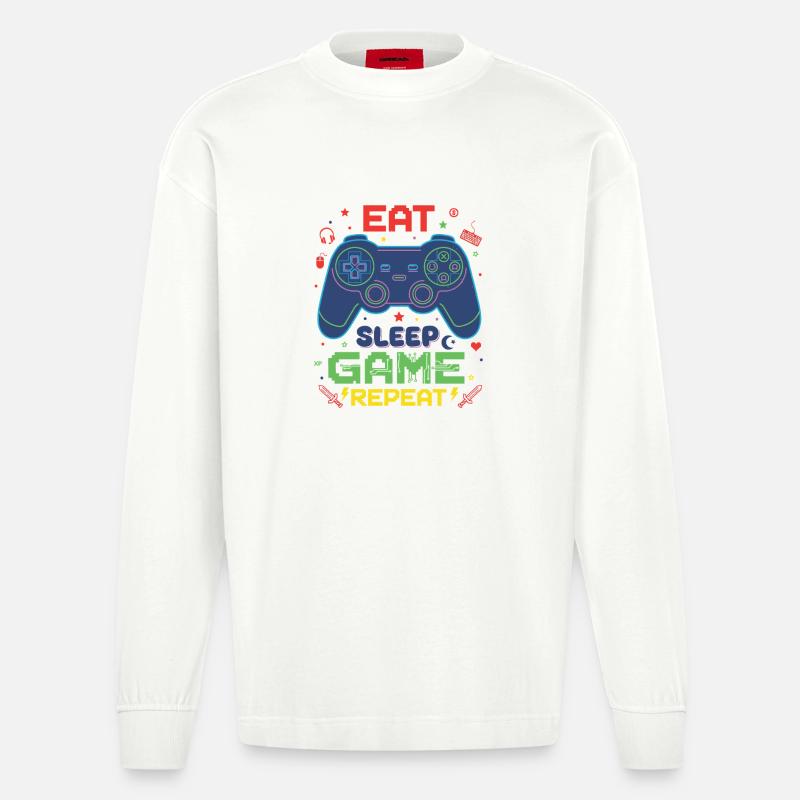 Eat Sleep Game Repeat Neon Controller - Heavyweight Oversized Organic Langarmshirt Made in EU - OFF WHITE