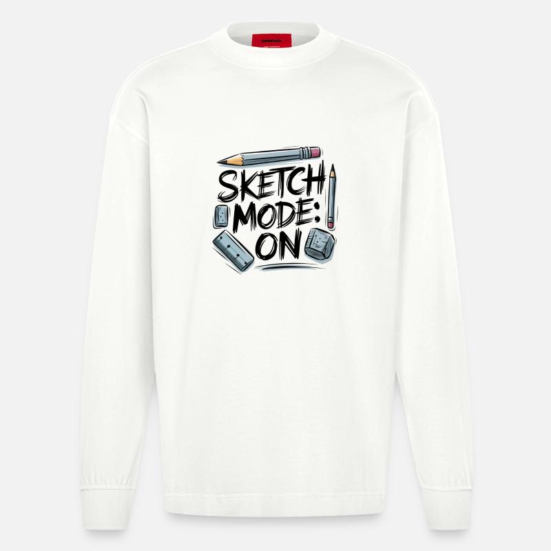 Sketch Mode: ON – Creative Mode Active - Heavyweight Oversized Organic Longsleeve Shirt Made in EU - OFF WHITE