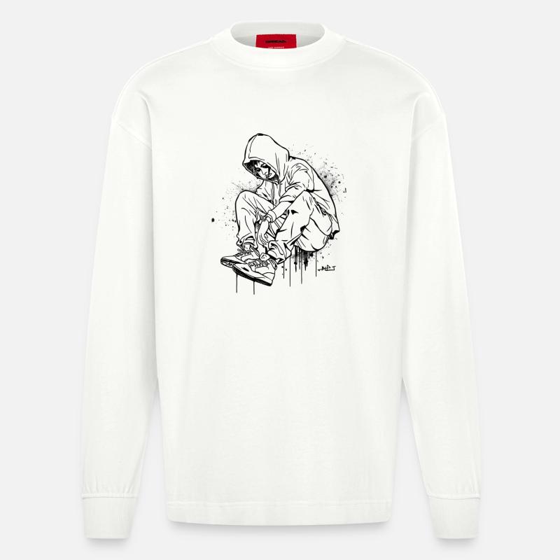 Silhouette Kapuzenpullover Graffiti - Heavyweight Oversized Organic Langarmshirt Made in EU - OFF WHITE