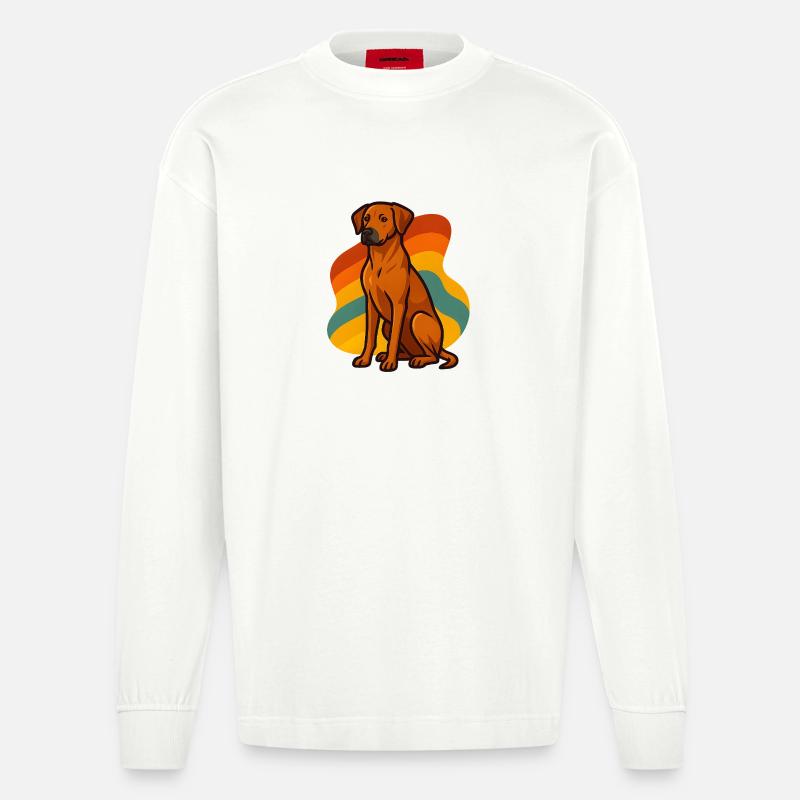Retro Rhodesian Ridgeback Hund - Heavyweight Oversized Organic Langarmshirt Made in EU - OFF WHITE