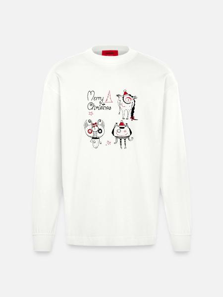 Monstres de Noël - Manches longues bio épais oversize fabriqué en UE - OFF WHITE