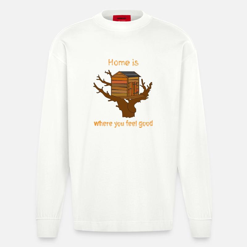Haus im Baum mit Text - Heavyweight Oversized Organic Langarmshirt Made in EU - OFF WHITE