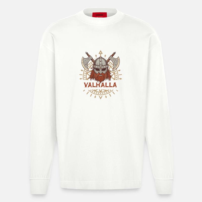 Valhalla Wikingeraxt & Bart - Heavyweight Oversized Organic Langarmshirt Made in EU - OFF WHITE