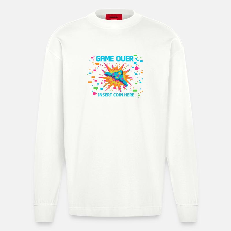 Game Over Neon Arcade Game - Heavyweight Oversized Organic Langarmshirt Made in EU - OFF WHITE