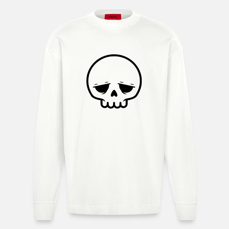 Trauriger Totenkopf | Emo & Goth Design - Heavyweight Oversized Organic Langarmshirt Made in EU - OFF WHITE