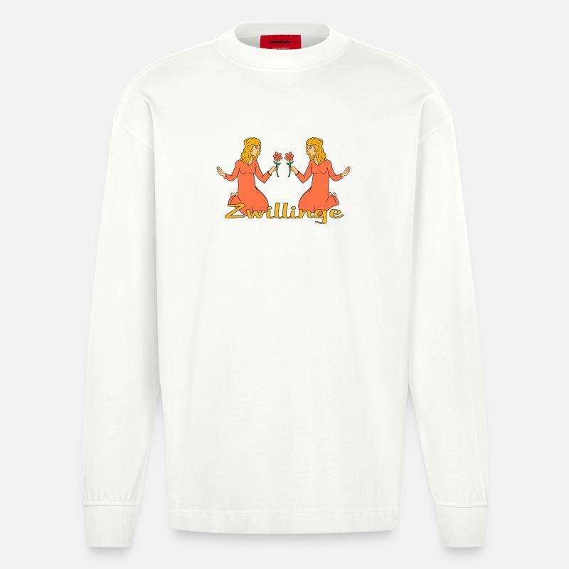 Sternzeichen Zwillinge mit einer Blume - Heavyweight Oversized Organic Langarmshirt Made in EU - OFF WHITE