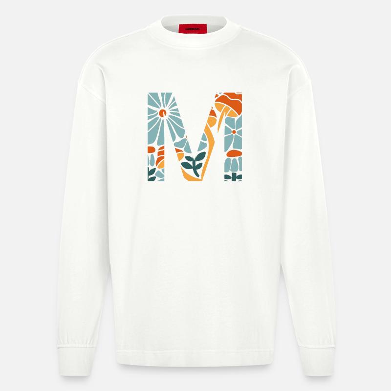 Buchstabe m Blumen groovy Geschenkidee - Heavyweight Oversized Organic Langarmshirt Made in EU - OFF WHITE