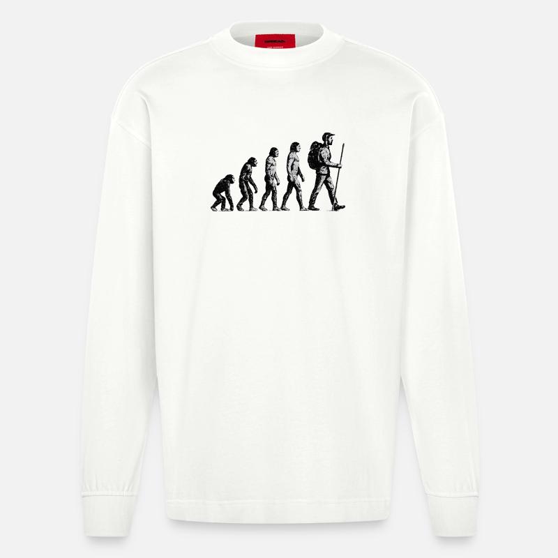 Evolution to Wandersmann Grunge Design - Heavyweight Oversized Organic Longsleeve Shirt Made in EU - OFF WHITE