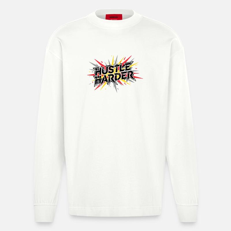 Hustle Harder Graffiti Pulse - Heavyweight Oversized Organic Langarmshirt Made in EU - OFF WHITE