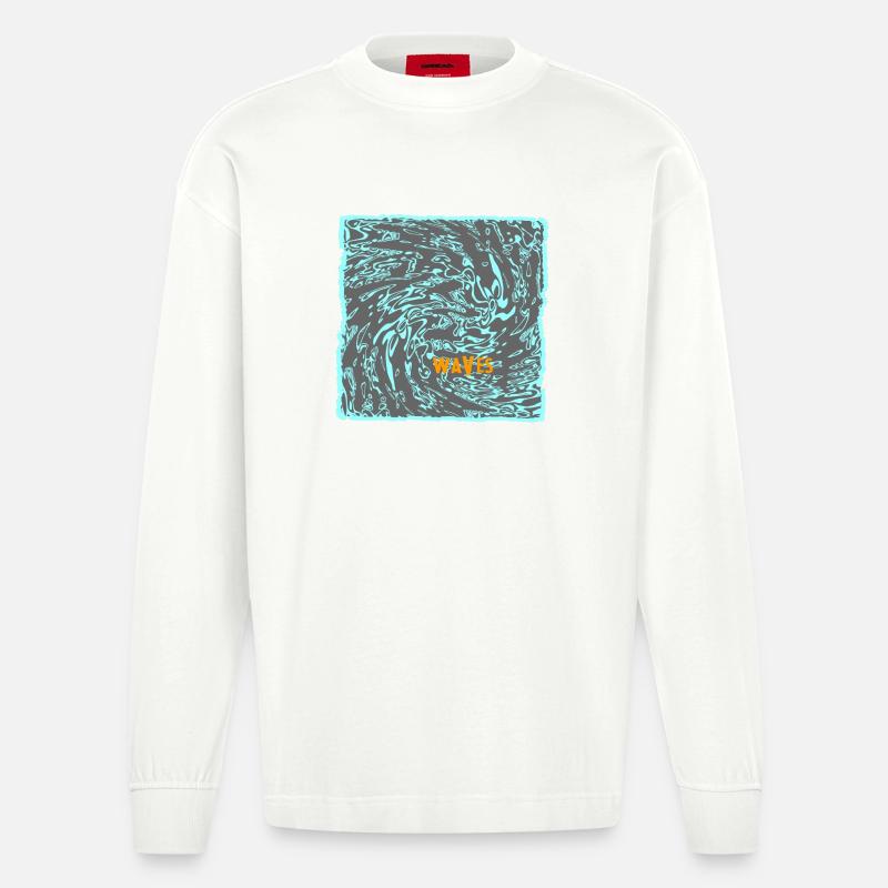 Wave flow néon motif surf - Manches longues bio épais oversize fabriqué en UE - OFF WHITE