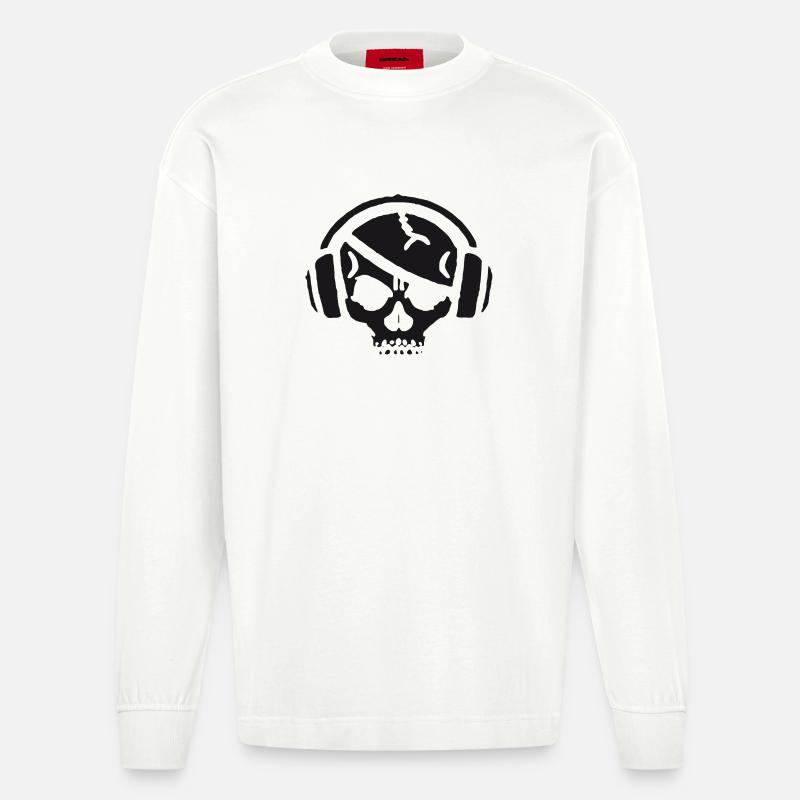 Schädel mit Kopfhörer - Heavyweight Oversized Organic Langarmshirt Made in EU - OFF WHITE