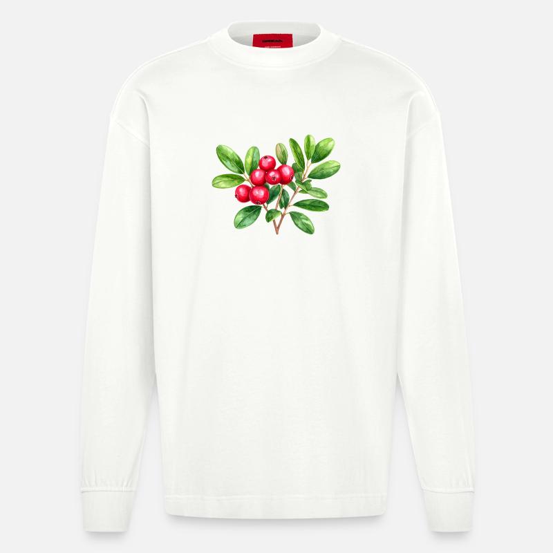 Preiselbeere – botanisches Aquarell - Heavyweight Oversized Organic Langarmshirt Made in EU - OFF WHITE