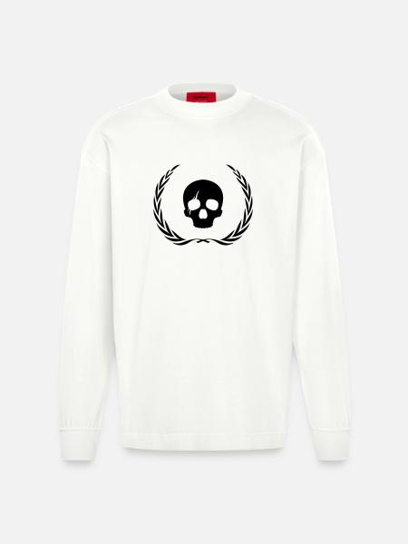 Skeleton Skull Wreath - Heavyweight Oversized Organic Longsleeve Shirt Made in EU - OFF WHITE