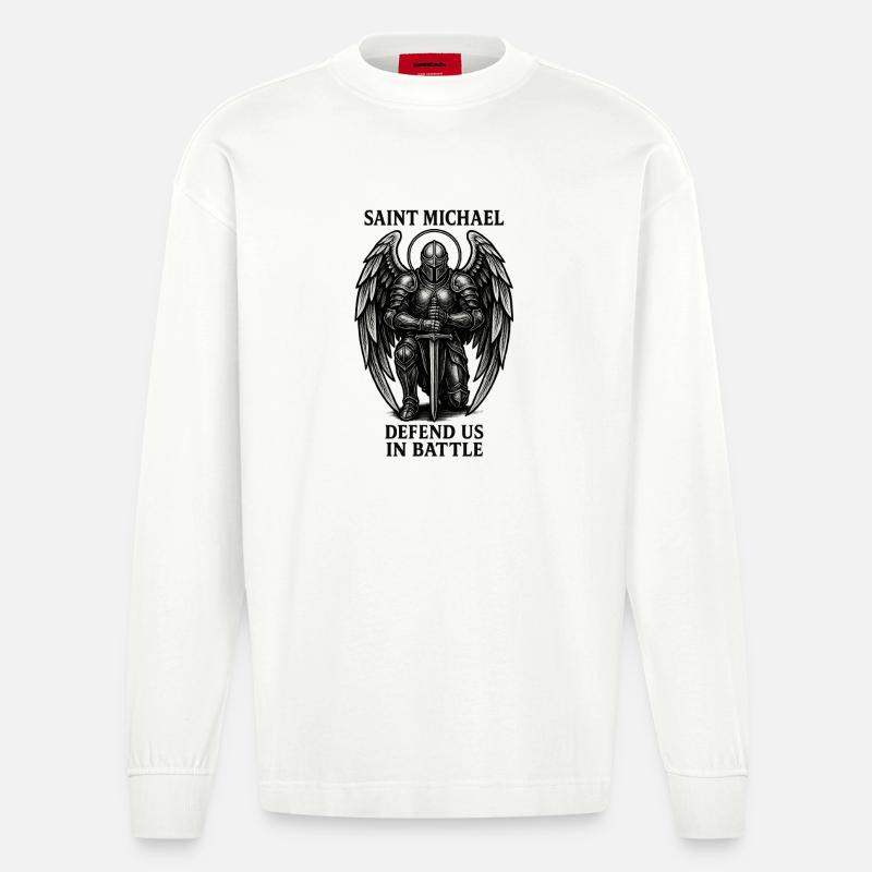 Sankt Michael Ritter des Lichts - Heavyweight Oversized Organic Langarmshirt Made in EU - OFF WHITE