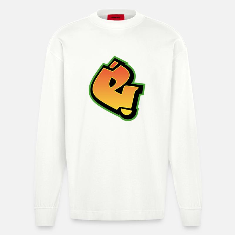 Graffiti-Schrift Wildstyle 01 Buchstabe 'e' - Heavyweight Oversized Organic Langarmshirt Made in EU - OFF WHITE