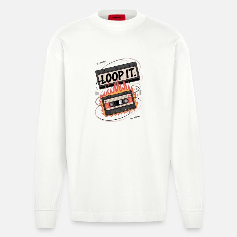 Loop It Flames Cassette - Manches longues bio épais oversize fabriqué en UE - OFF WHITE
