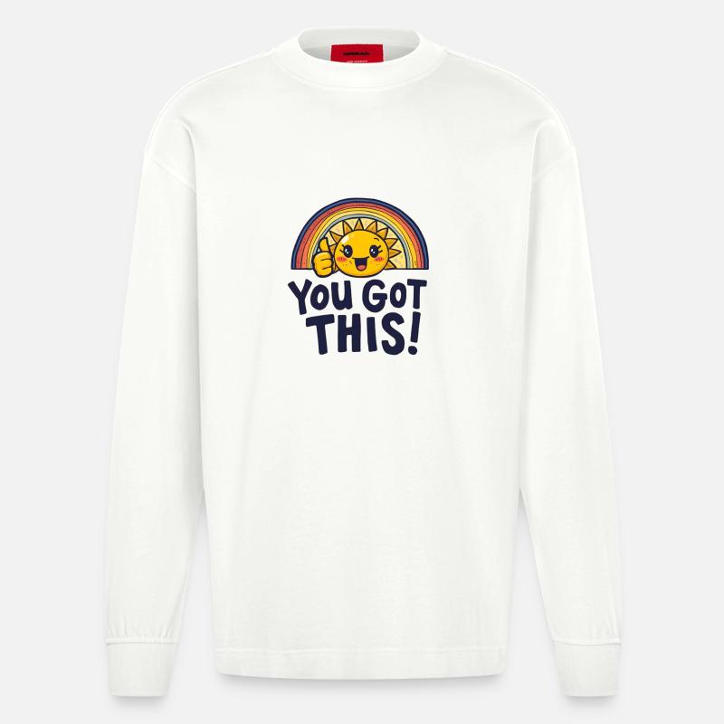 Sunshine Boost, du schaffst das. - Heavyweight Oversized Organic Langarmshirt Made in EU - OFF WHITE