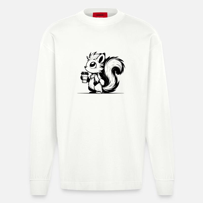 Eichhörnchen im Koffeinrausch - Bin schon wach - Heavyweight Oversized Organic Langarmshirt Made in EU - OFF WHITE