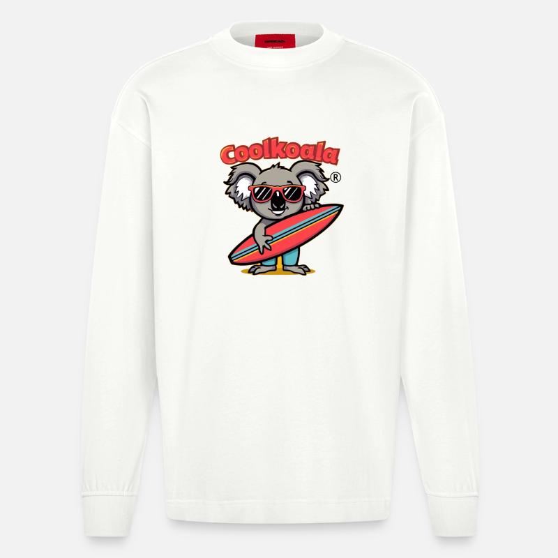 Koala Surfer mit Sonnenbrille - Heavyweight Oversized Organic Langarmshirt Made in EU - OFF WHITE