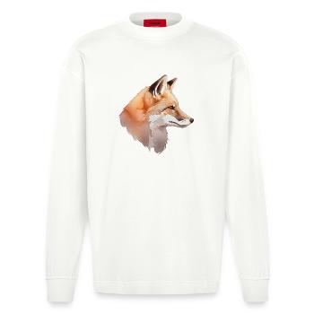 Watercolor Fox Head - Heavyweight Oversized Organic Longsleeve Shirt Made in EU - OFF WHITE - Front