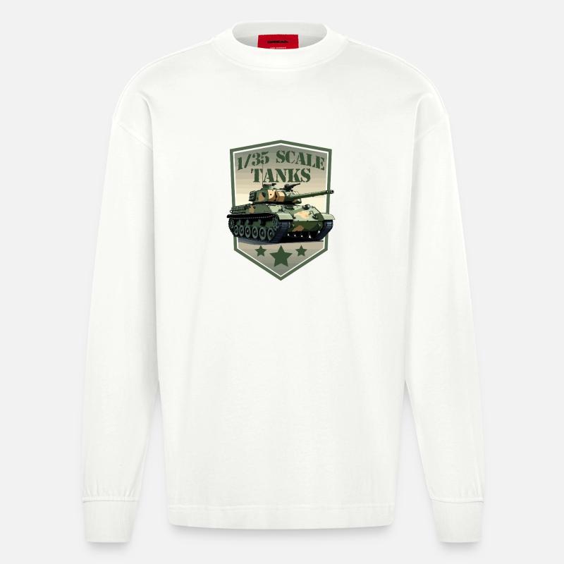 Panzer im Maßstab 1:35 Patch Schild - Heavyweight Oversized Organic Langarmshirt Made in EU - OFF WHITE