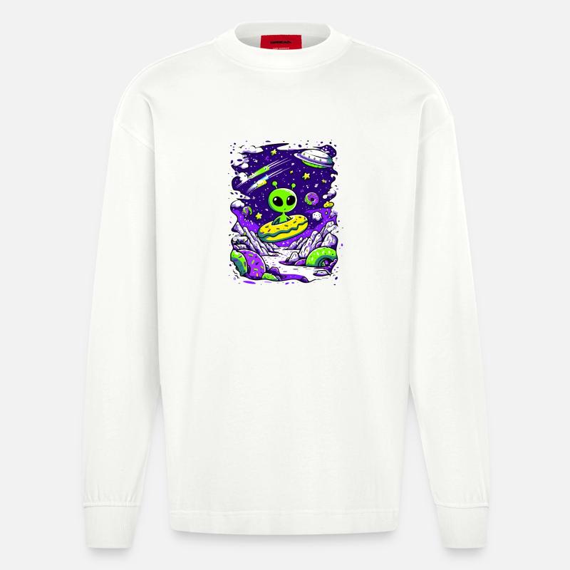 Beignet extraterrestre dans l’espace - Manches longues bio épais oversize fabriqué en UE - OFF WHITE